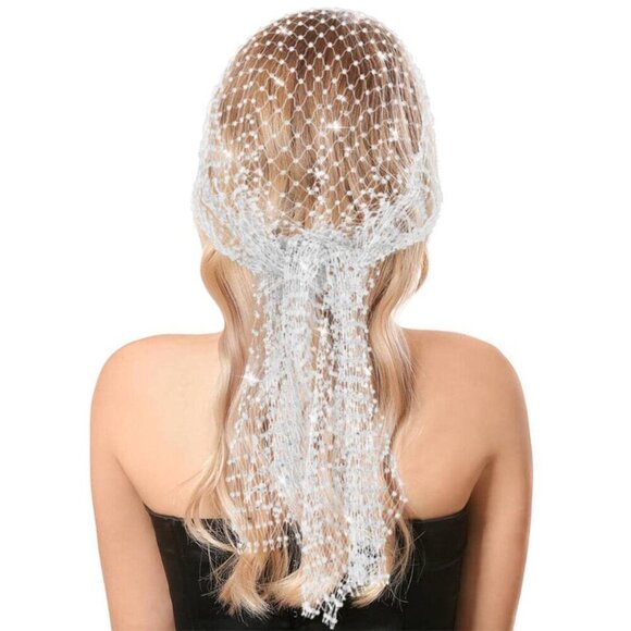 Rhinestone Head Scarf White Rave Headbands Jewelry Bling Turban for Women